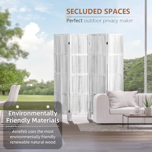 Wood Room Divider 4 Panel, 5.6 FT Tall Room Divider and Folding Privacy Screen, Partition Divider for Room Separation, Wooden Wall Divider Screen for Home Office Bedroom (Retro White)