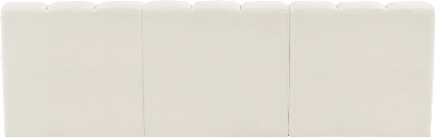 Meridian Furniture Arc Collection Modern | Contemporary Sofa with Soft Velvet, Deep Channel Tufting, Modular Design, 89.5 W x 31 D x 30 H, Cream