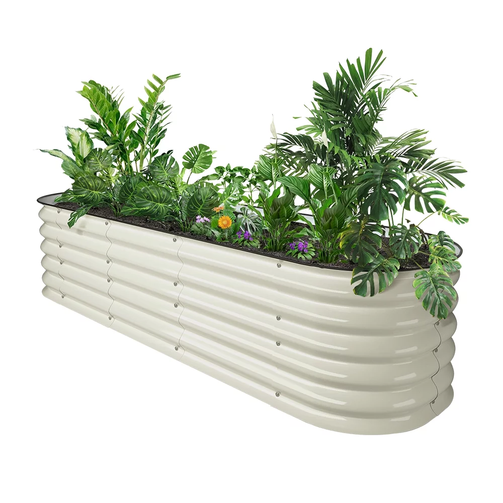 VEGEGA 17" Tall 6-In-1 Modular Corrugated Metal Raised Garden Bed Kit Planter for Grass, Lawn, Yard - White 6.5'x2'