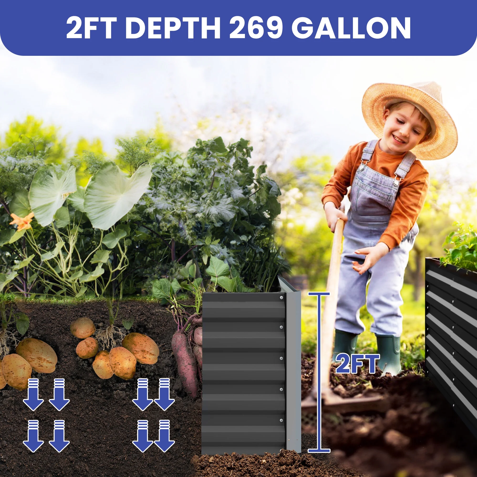 ModFusion 6x3x2 Ft, Metal Galvanized Planter Box Kit, Support Rod, Corner Panel Protection, Raised Garden Composting Bed, Dark Gray - Curated Treasures Market