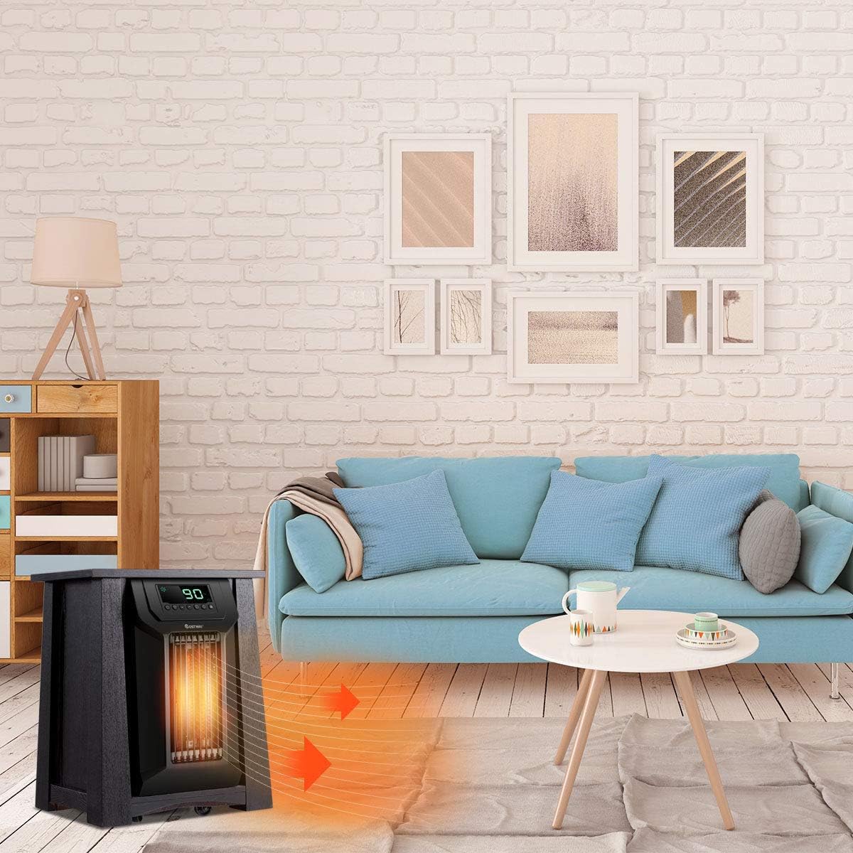 COSTWAY Infrared Space Heater 1500W, Portable Radiator Heater with Remote, 12H Time & Adjustable Thermostat, Small Electric Heater for Indoor Use Home Office Bedroom, Brown + Black