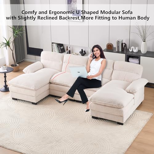 Aoowow Corduroy Loveseat Sofa Couch with Ottomans,Luxury Modular Sectional 2 Seater Sofa with Deep Seat,Modern Cloud Sofas with Throw Pillows for Living Room (Grey, Loveseat with Ottoman)