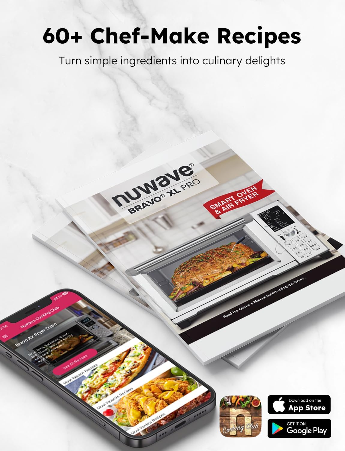 Nuwave Bravo XL Pro Air Fryer Toaster Oven, Improved 100% Super Convection, Quicker & Crispier Results, 112 Presets, Multi-Layer Even Cooking, 50-500F, Smart Probe, PFAS Free, 30QT, Stainless Steel