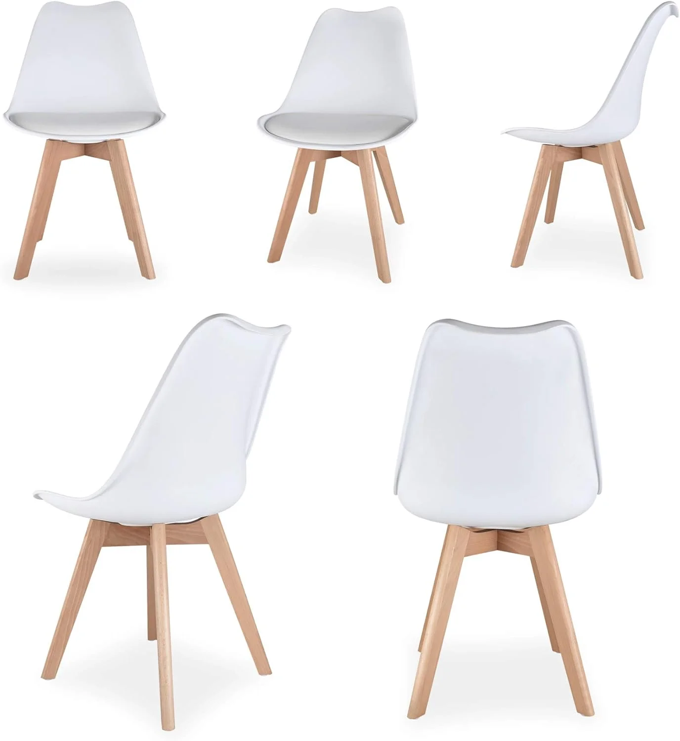 KHBIULIFE Dining Chairs Mid Century Modern DSW Tulip Chair PU Wooden for Living Room Bedroom Kitchen (White-Set of 4)