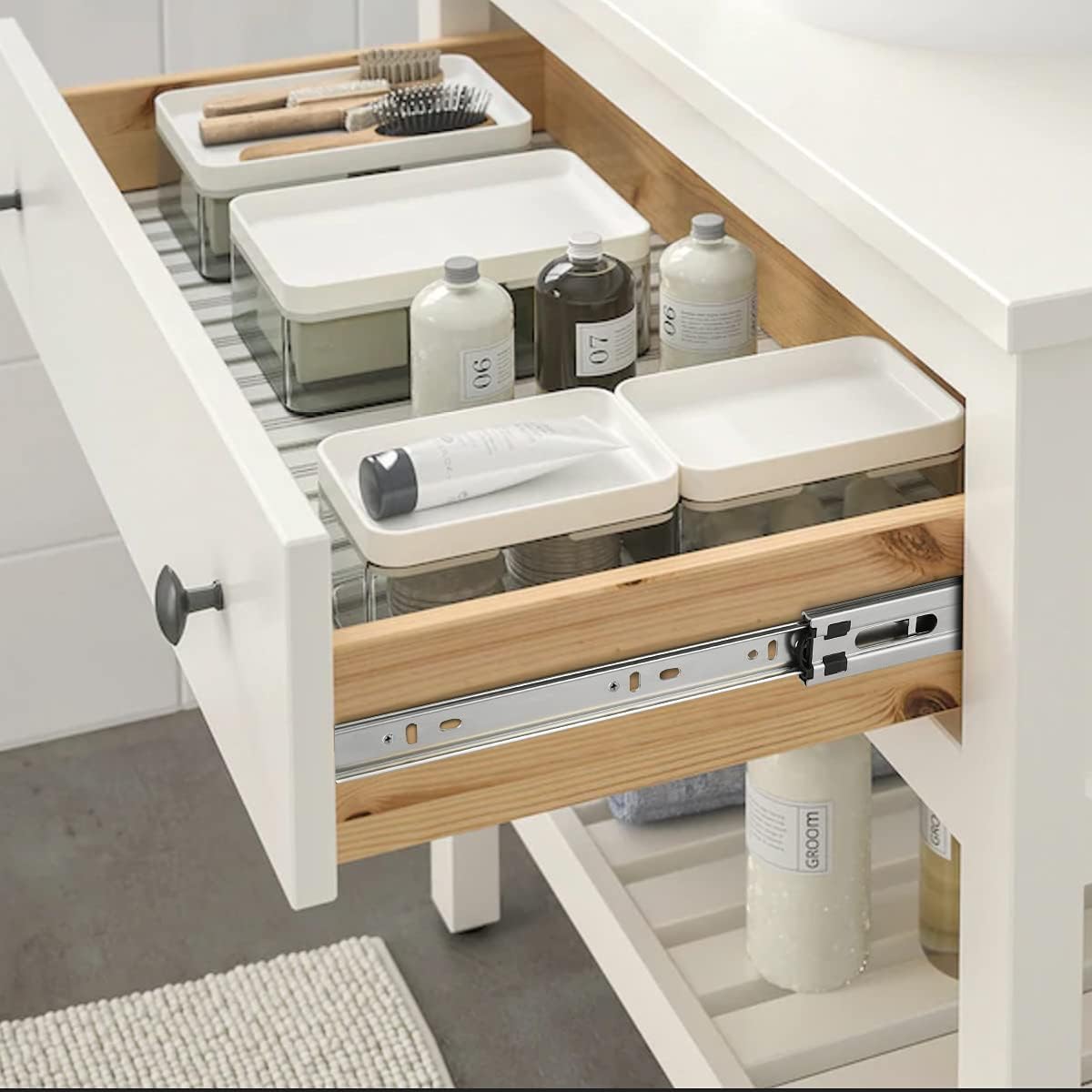 6 Pair DECORITEN 18 inch Soft Close Drawer Slide Full Extension, Ball Bearing Cabinet Hardware Rails with Rear Mounting Brackets, Side/Bottom Mount