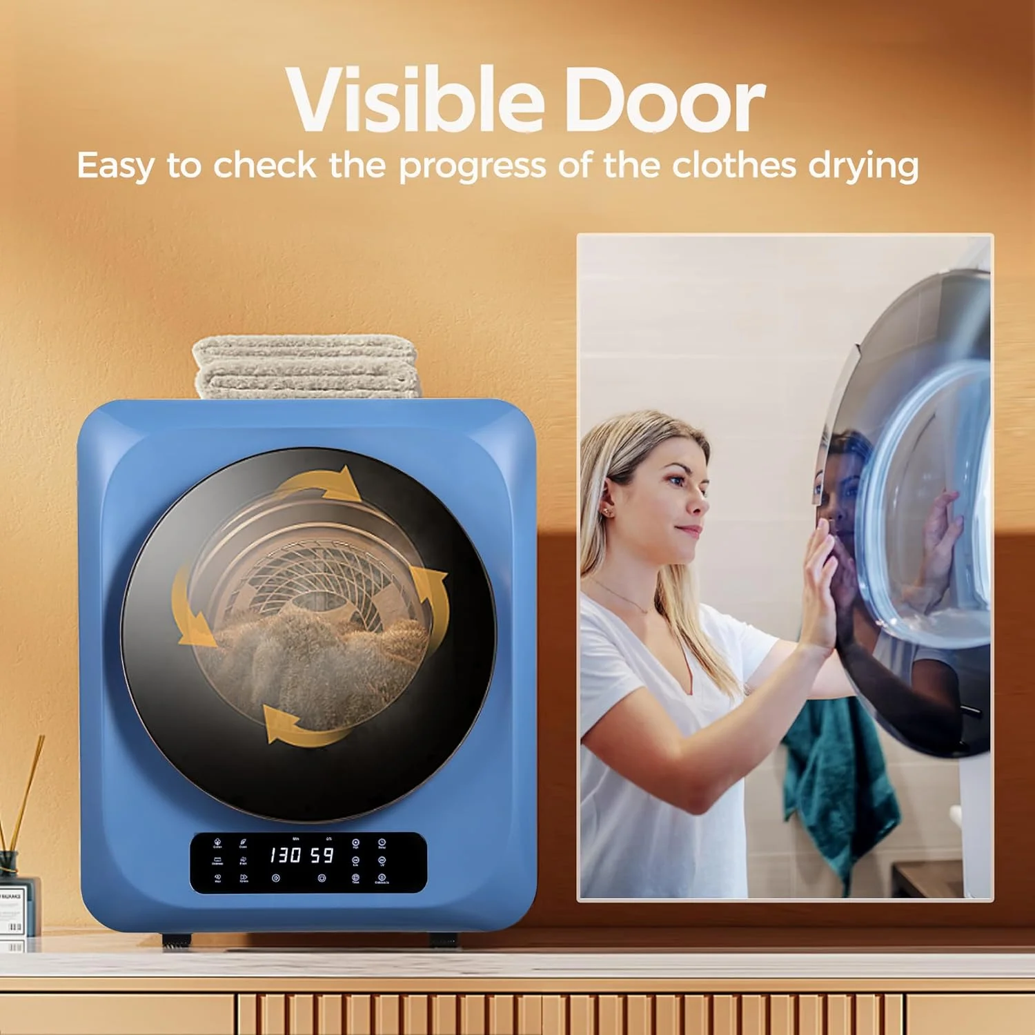 CozyHom Compact Electric Dryer Laundry Dryer, Portable Clothes Dryer Machine with Stainless Steel Drum, White