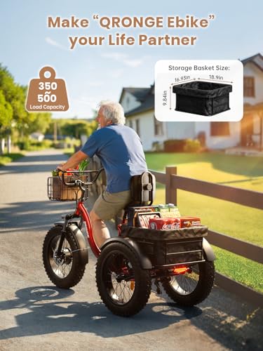 Electric Trike for Adults 960W Peak, 36V 15AH Battery Ebike 50 Miles Range with Large Rear Basket, Electric Trike 20" Fat Tire, Max 25MPH 3 Wheel Folding Electric Tricycle for Adults(Lava)