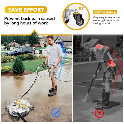 EVEAGE 14.5" Pressure Washer Surface Cleaner, Stainless Steel Pressure Washer Accessories 4 Weels & 1/4" Quick Connector, 4,000 PSI Power Washer for Driveways Sidewalks Patios Cleaning