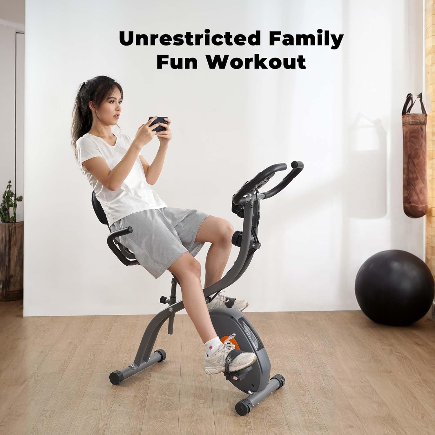 Exercise Bike Stationary Bike for Home Folding Exercise Bike with Arm Resistance Bands &Pulse Sensor LCD Monitor Recumbent Exercise Bikes for Home Workout