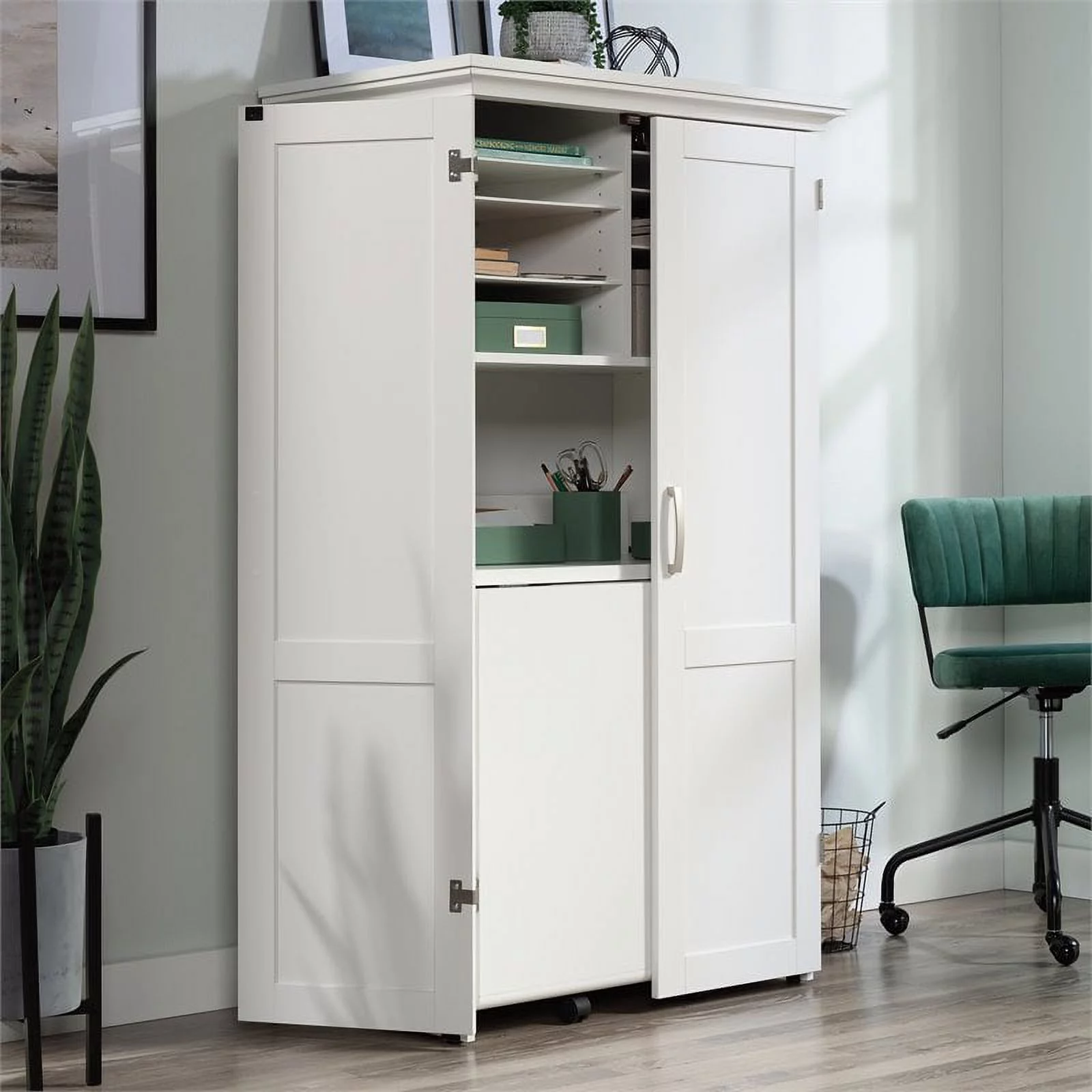 Pemberly Row Modern Engineered Wood Multi-Purpose Storage Craft Armoire in White - Curated Treasures Market