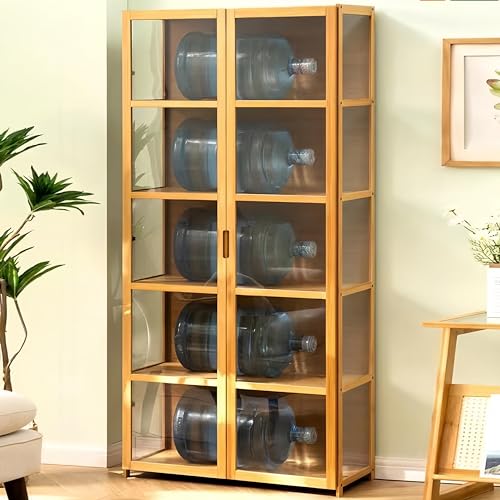 Curio Display Cabinet, 5-Tier Storage Shelves with Acrylic Glass Door, Collectibles Toy Organizers Rack & Display Shelf, Kids Bookshelf and Bookcase for Playroom, Bedroom