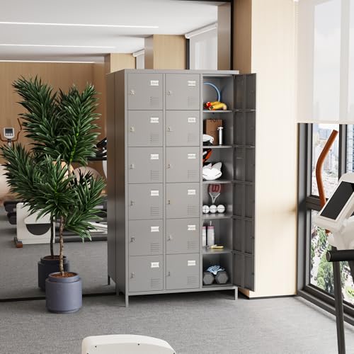 METAN Metal Storage Locker for School Office Gym Bedroom, 12 Doors Locker Cabinet for Employees, Industrial Steel Storage Locker with 12 Hooks, Assembly Required (12 Door-Light Gray)
