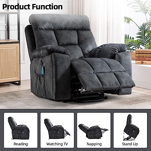 CANMOV Large Power Lift Recliner Chair with Massage and Heat for Elderly Big and Tall People, Overstuffed Wide Recliners with 2 Cup Holders, Side Pocket and USB Port, Camel