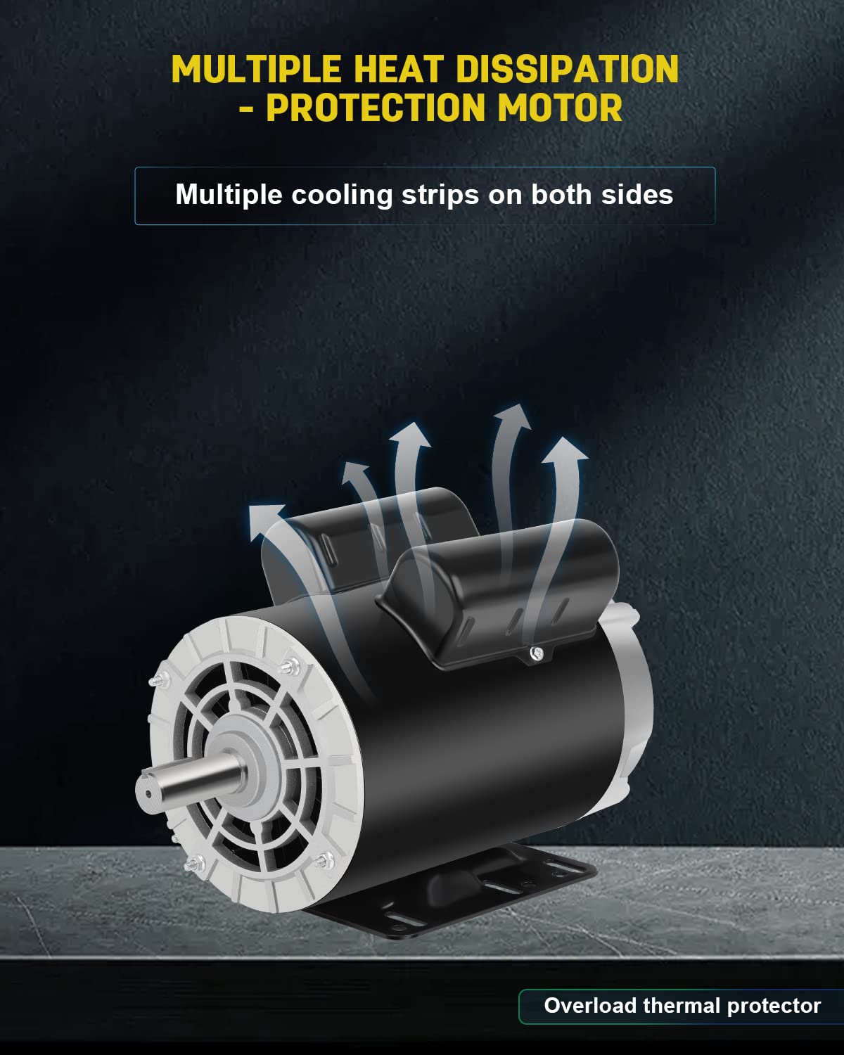 5 HP SPL Air Compressor Motor, 3450 RPM Electric Motor, 230V Single Phase Motor, 56HZ Frame 7/8" Keyed Shaft 60 Hz, Commercial-Duty CCW Rotation, 2.25" Shaft Length for Air Compressors