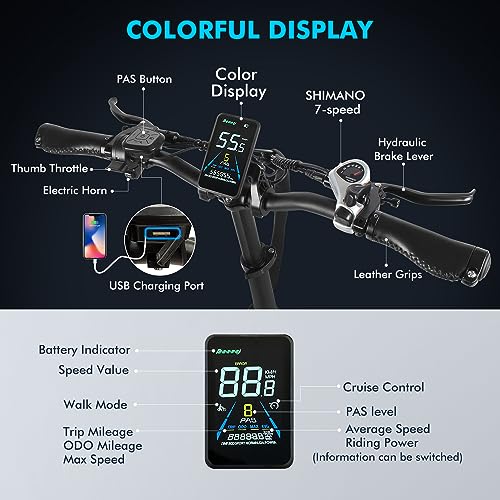 Titan 32Ah Battery 100 Miles Long Range 750W Folding Electric Bike for Adults Cruise Control Dual Shock Absorber 7-Speed Color Display Commuter Bike with 2 Seat Class 2 Electronic Horn