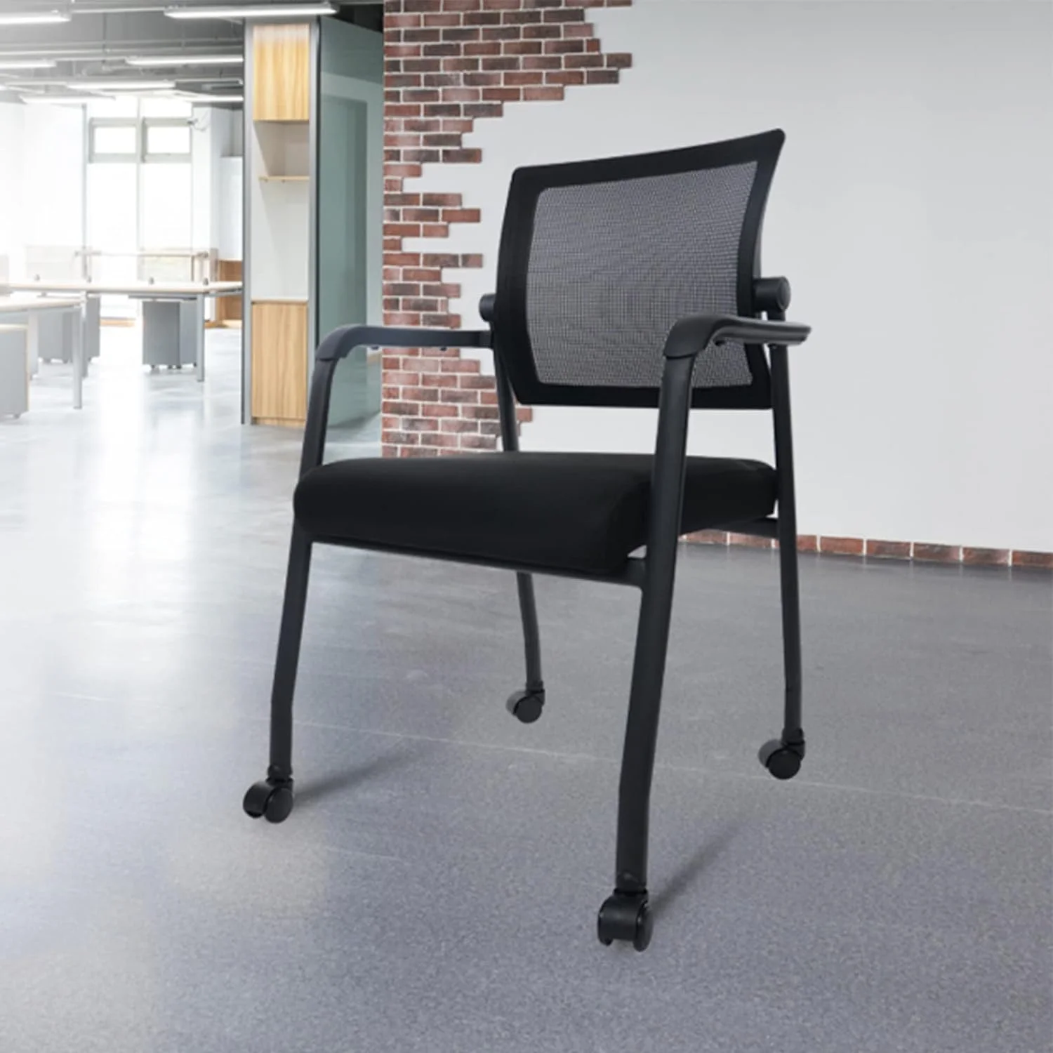 Waiting Room Chairs With Wheels, Adjustable Mesh Backrest, Desk Chair With Ergonomic Lumbar Support And Thickened Seats Cushion, 2 Pack Black