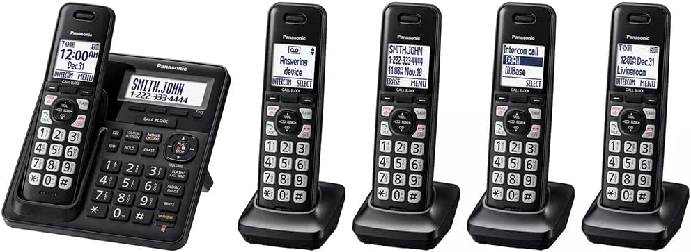 Panasonic Cordless Phone with Answering Machine System, Bilingual Talking Caller ID, and Advanced Call Block System DECT 6.0 5-Handset