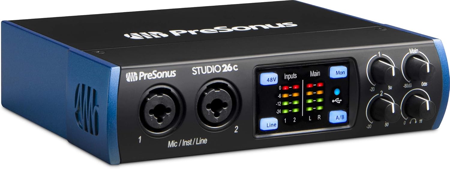 PreSonus Studio 24c 2x2, 192 kHz, USB Audio Interface with Studio One Artist and Ableton Live Lite DAW Recording Software