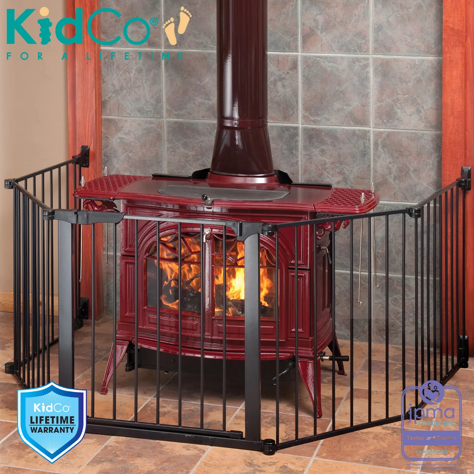KidCo Custom Fit Auto Close HearthGate Baby or Fireplace Gate for Child Safety, Black