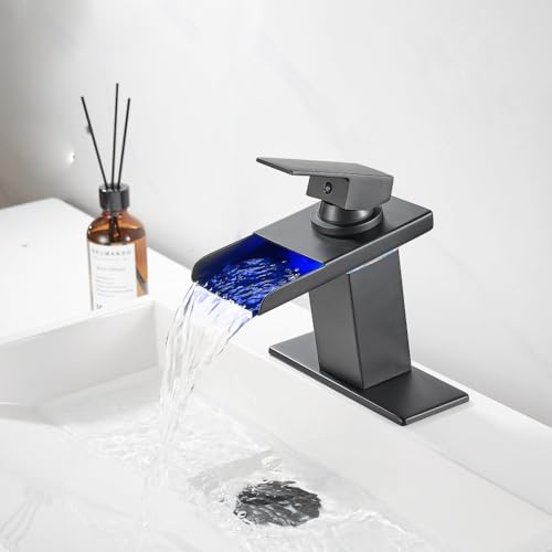 Brass LED Waterfall Bathroom Basin Faucet Hydroelectric Power Generation Color Change Hot Cold Crane Sink Mixer Tap