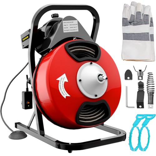 VEVOR 50FTx1/2Inch Drain Cleaner Machine, Sewer Snake Electric Drain Auger Cleaner with 4 Cutter & Foot Switch for 2" to 4" Pipes
