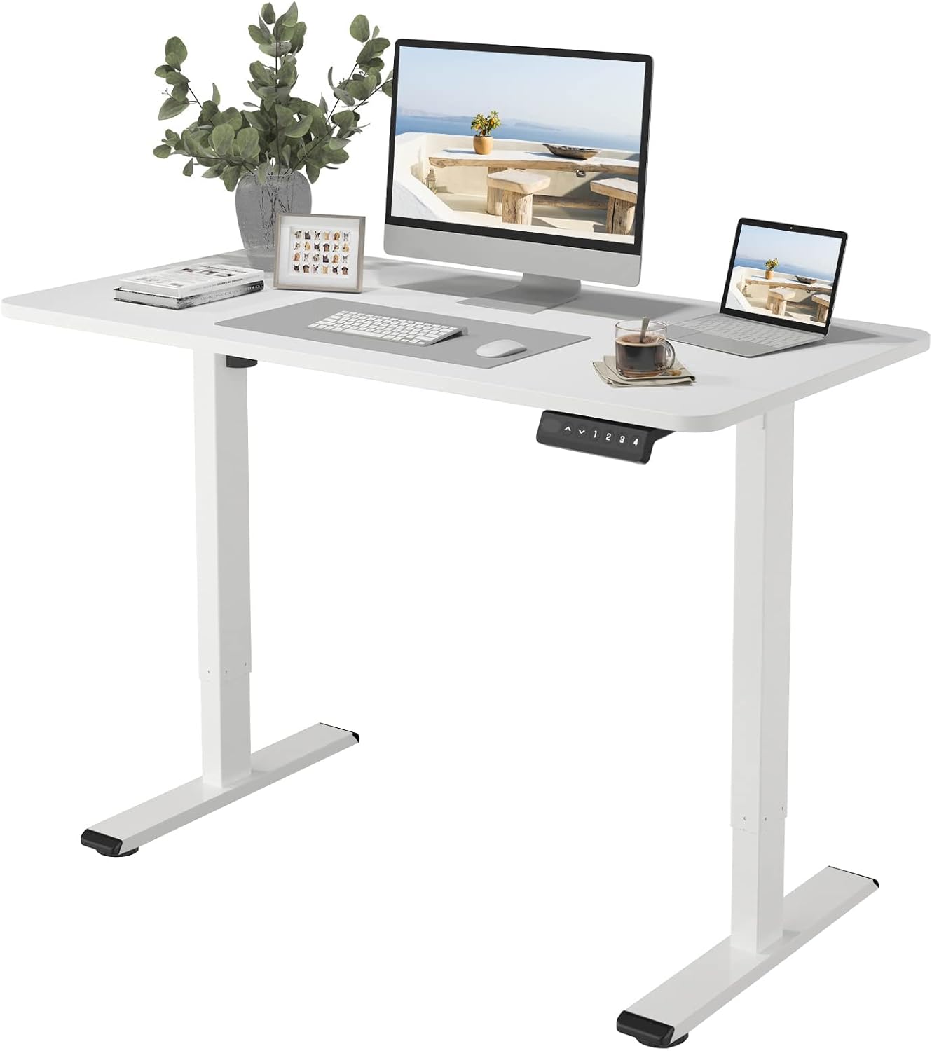 Flexispot Quick Install Standing Desk Electric Height Adjustable Desk for Home Office 48 x 24 Inches Sit Stand Desk Whole Piece Desk Board with Memory (48x24 w/Memory Key, Black)