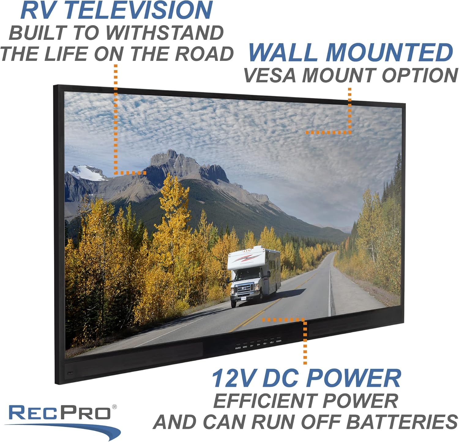 RecPro RV TV 40" Smart TV | 1080p HD | 12V DC | 2X HDMI Ports | Built-in Tuner for Local Stations
