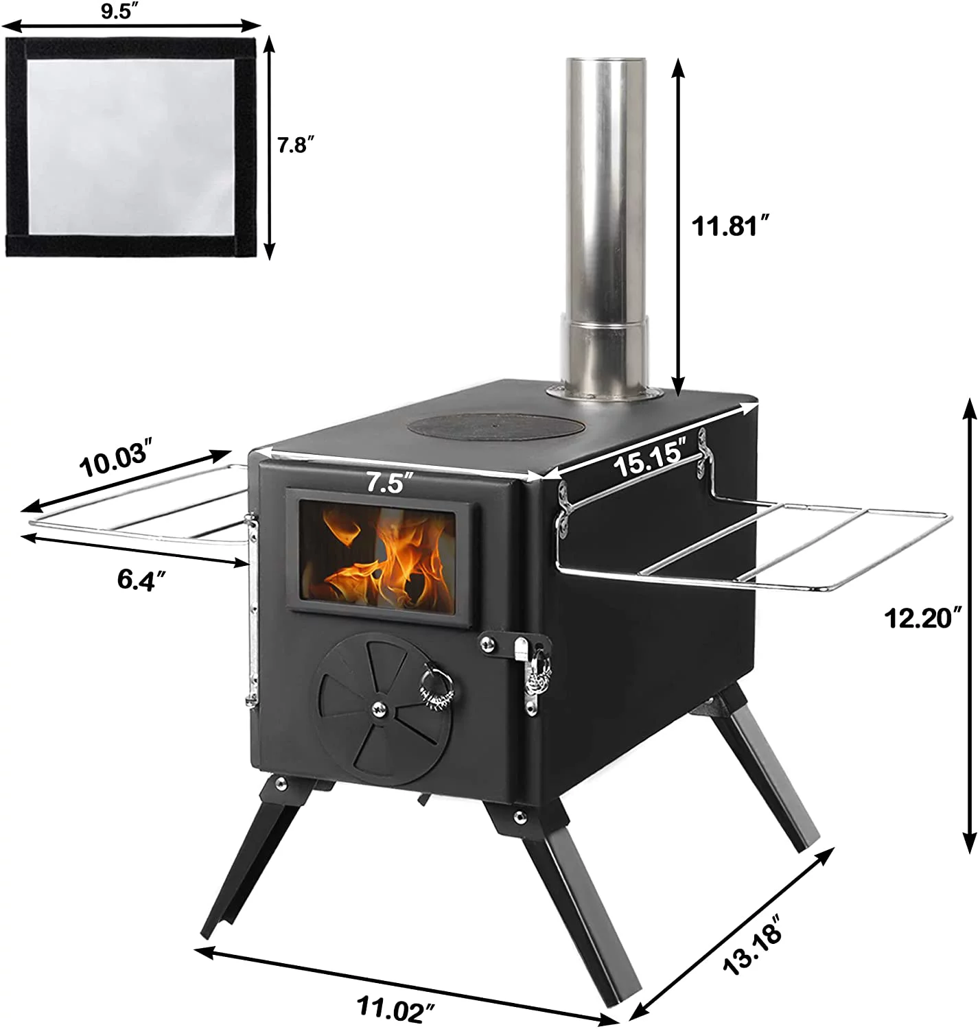 Coewske Camping Stove Portable Steel Hot Tent Stove with Pipe for Outdoor Cooking Trips, Black