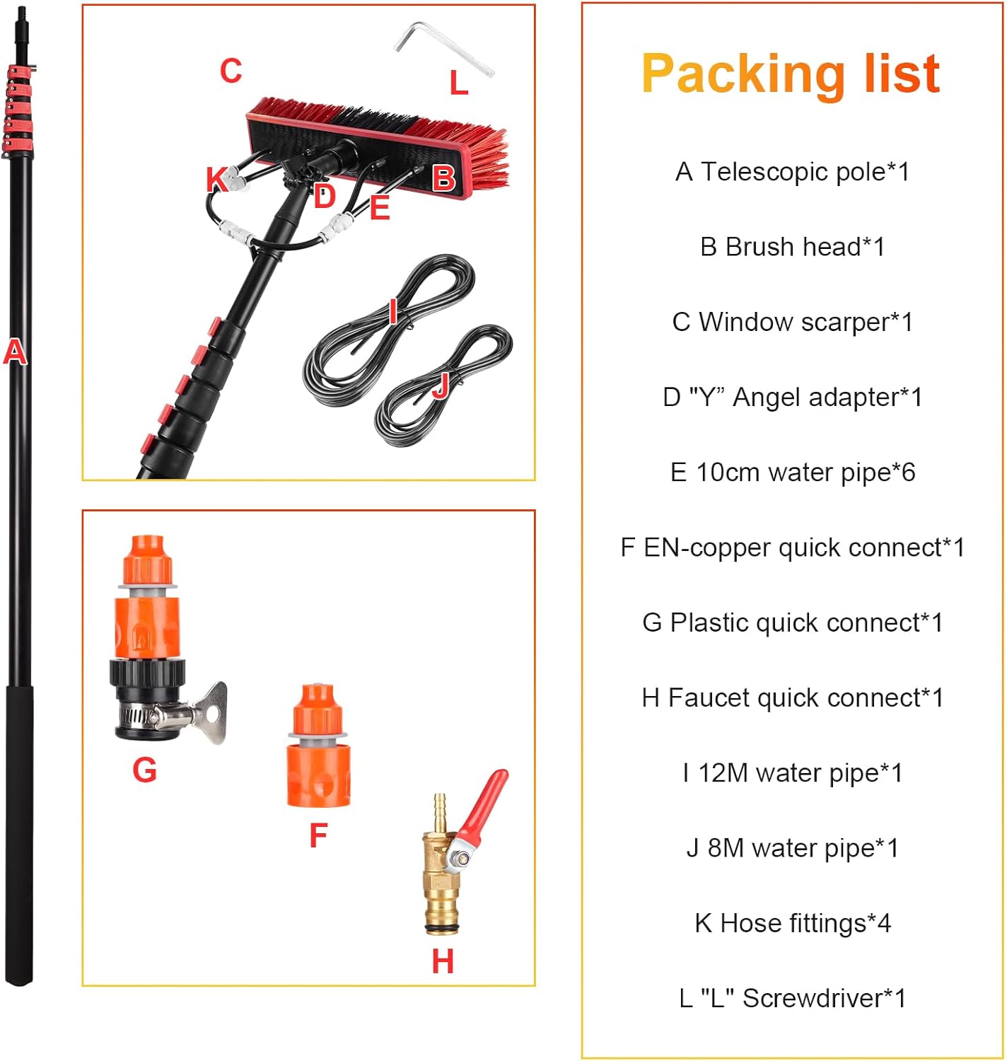 Solar Panel Cleaning Brush with Inline Water Filter System, Water Fed Pole Kit with Telescopic Pole 30 Feet, Window Squeegee Kit for Photovoltaic and Solar Panel Glass Window Roof