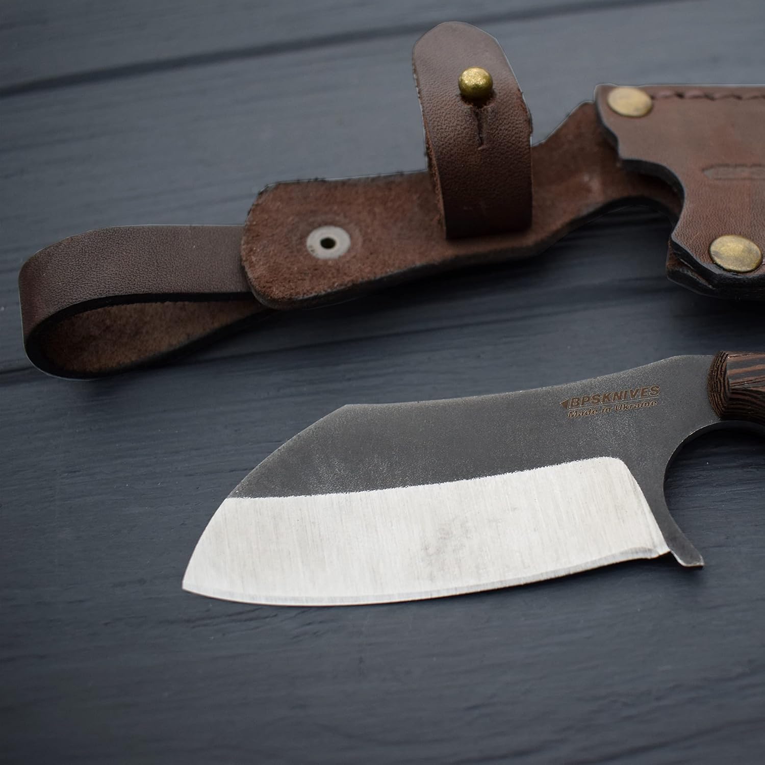 BPS Knives Tiger - Limiter series - only 365 pcs - Fixed blade knife made of Stainless Steel with Wenge Wood Handle and Leather Sheath - Camping EDC Full Tang Knife with Leather Case