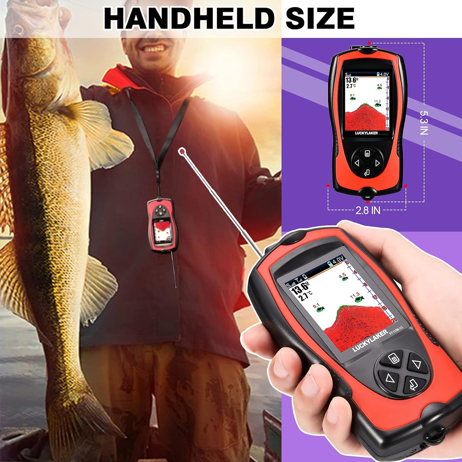LUCKYLAKER Sonar Kayak Fish Finder Portable Water Handheld Depth Finder Boat Transducer Wireless Fish Finders Sea LCD Screen Fishing Pack of 2