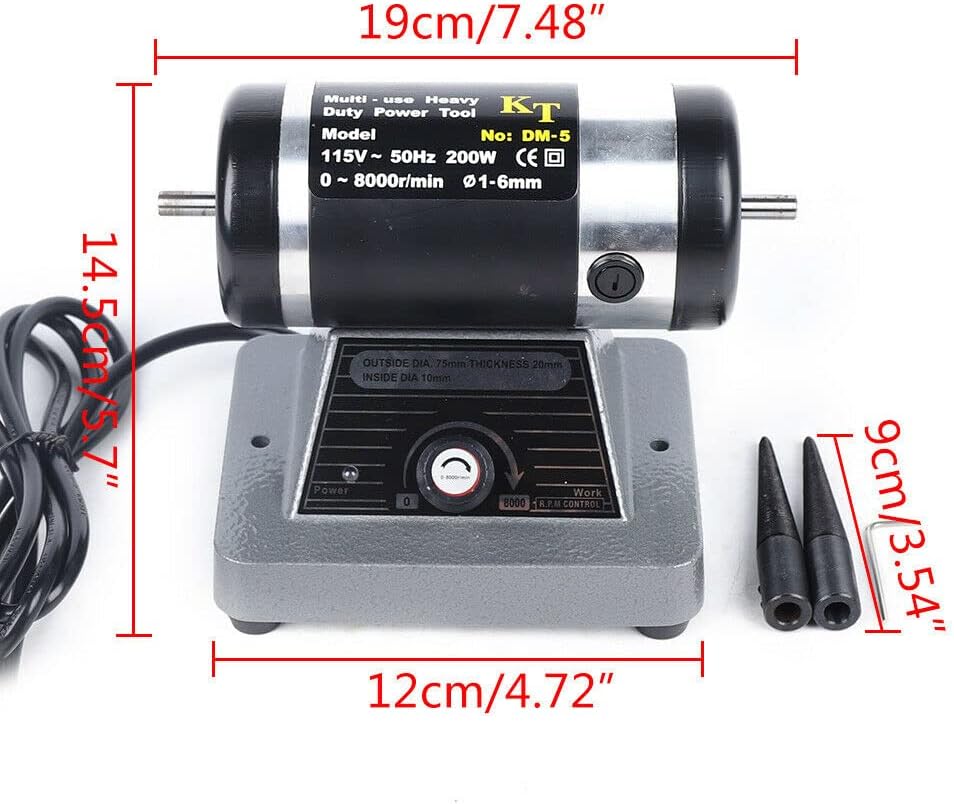 200W Electric Polisher Polishing Machine, Benchtop Buffer Polishing Machine Lathe Bench Polishing Grinder Jewelry 8000RPM Variable Speed for Metal Silver Jewelry Jade