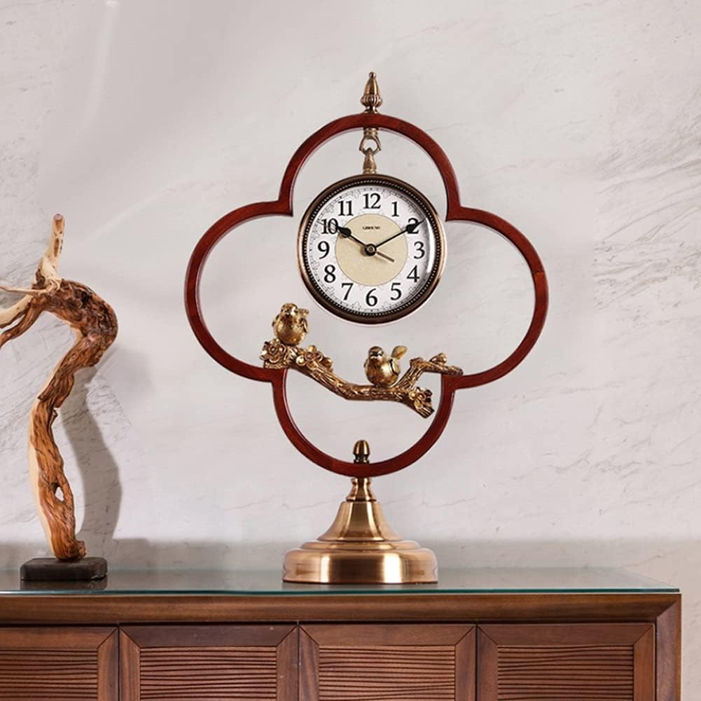 New Chinese Style Desk Clock Living Room Solid Wood Desk Clock European Style Retro Home Decoration Clock Old Fashioned Desk Clock