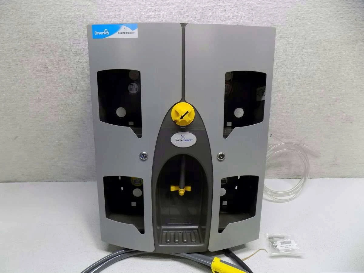 Diversey J-Fill QuattroSelect Wall Mount Cleaning Chemical Portion Dispenser: for Bottles u0026 Buckets, 4 Ports, 1.5 GPM Bottle