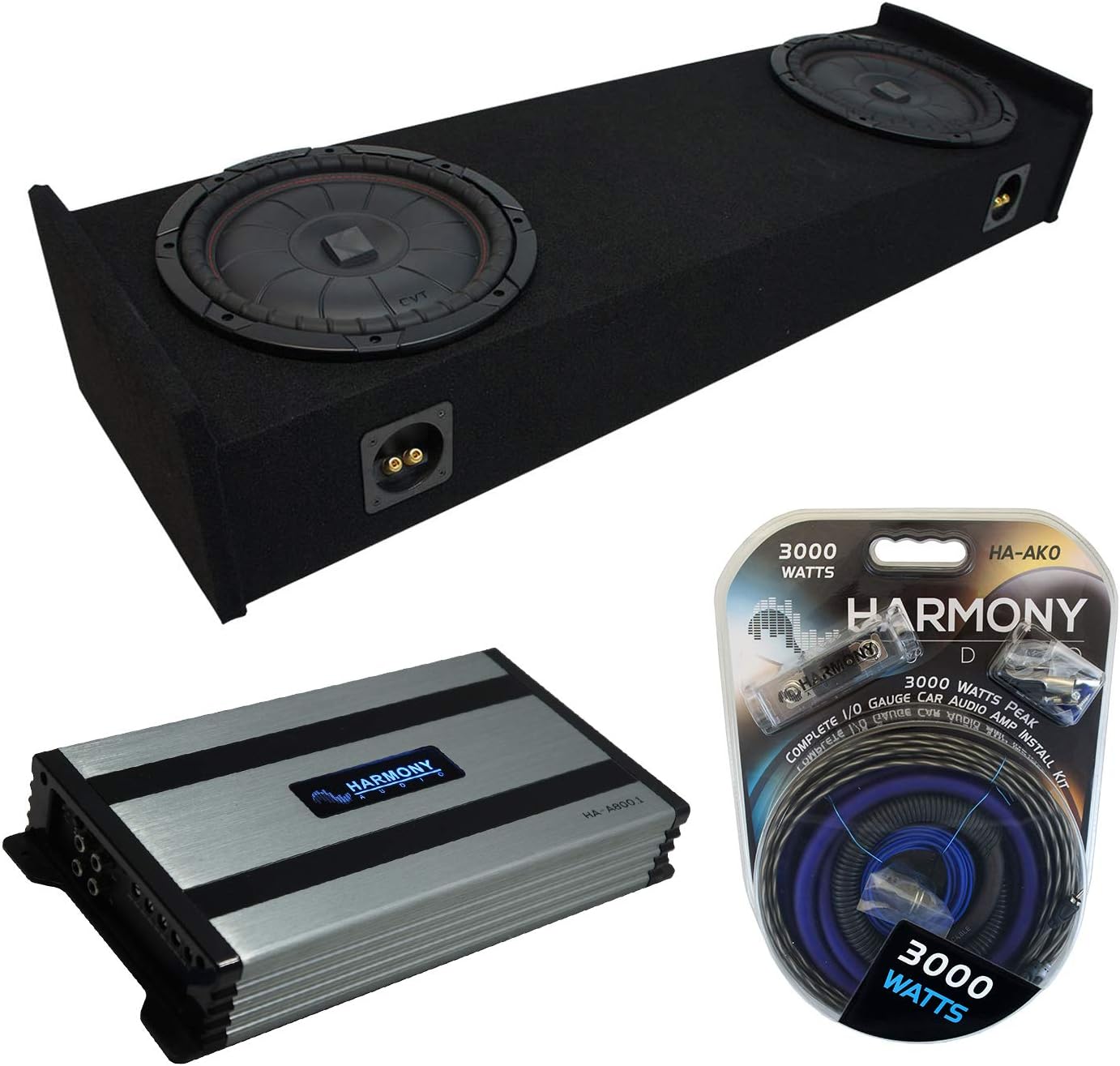 Kicker CVT12 Compatible with Ford F-150 Super EXT Cab Truck 1997-1999 Bundled with HA-A800.1 Amplifier and Dual 12" Custom Sub Box Enclosure