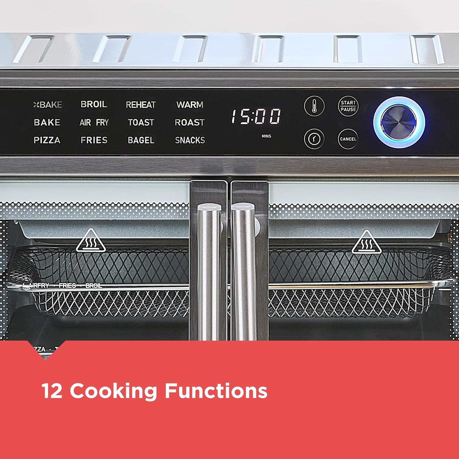 BLACK+DECKER Crisp 'N Bake French Door Air Fryer Oven, TO62D5-1SD, 12 Cooking Functions, 60-minute Timer, Air Fry with Convection Technology & Compact Design