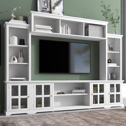 Modern TV Stand for Televisions up to 75 Inchs Minimalism Entertainment Wall Unit with Bridge Multifunctional Media TV Console Table with Large Storage for Living Room, Black