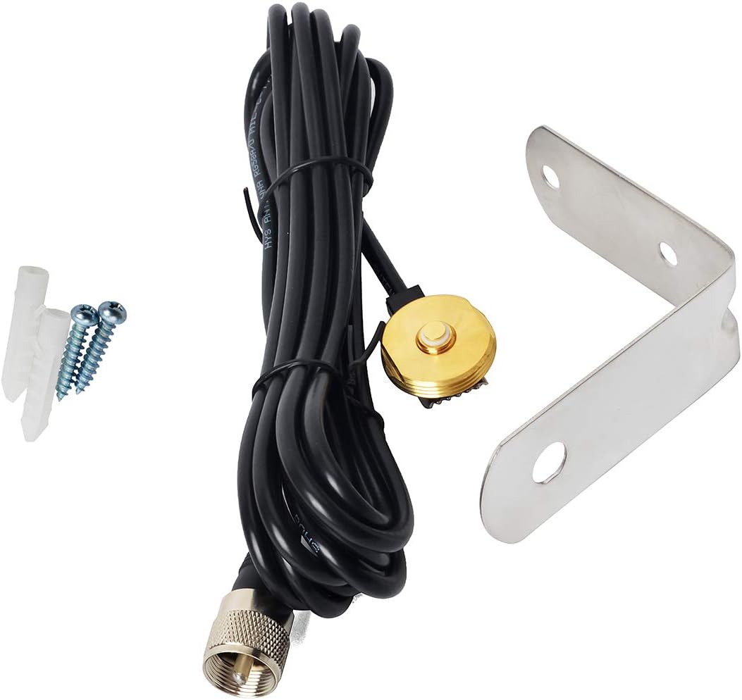 HYS Amateur Antennas Dual-Band NMO 37.9 Inch Antenna VHF 136-174/UHF 400-470MHz with Stainless Steel L-Bracket Hole & 13'/About 4m RG-58 Coax Cable for 144/430Mhz Mobile FM Transceiver Radio Pack of 2