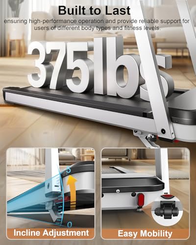 WELLFIT Incline Treadmill for Home, Heavy Duty Treadmills with 3.5HP 8.6MPH 375 lb Capacity, 18 inch Wide Running Area Commercial Treadmill with LED Screen and Bluetooth Player