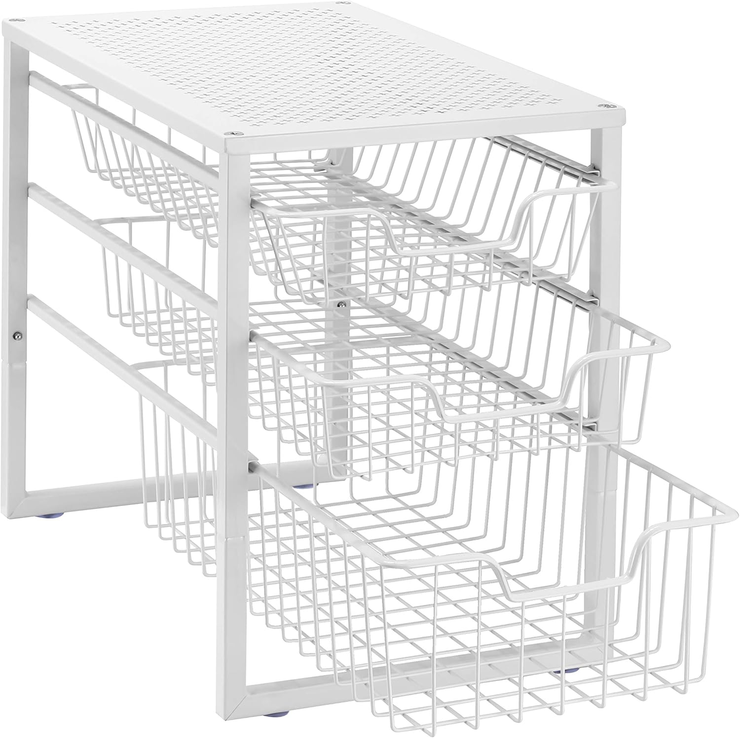Simple Trending 3-Tier Under Sink Cabinet Organizer with Sliding Storage Drawer, Desktop Organizer for Kitchen Bathroom Office, Stackable, White