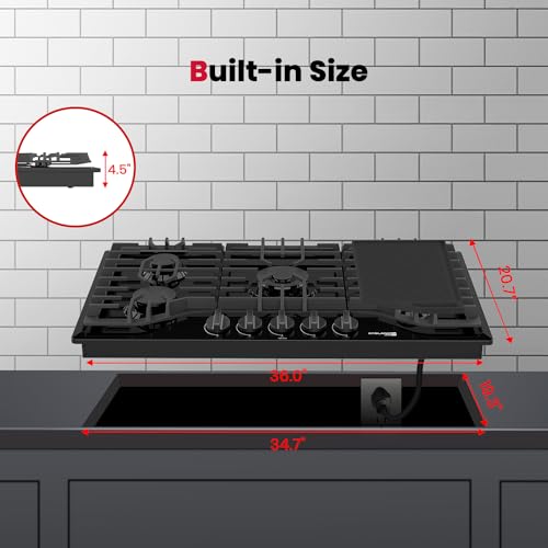 GASLAND Chef 5 Burners Gas Cooktop with Reversible Cast Iron Grill/Griddle