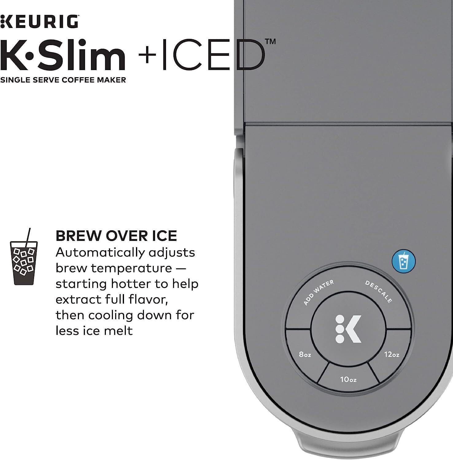 Keurig K-Slim Plus ICED Coffee Maker (Gray), Single Serve Iced Coffee Brewer for Home - Quick Brew System - Space-Saving Design - 3 Brew Sizes Bundle with Medium Roast Pods and Cleaning Cups (3 Items)