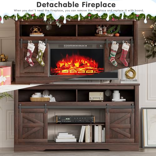 YESHOMY Farmhouse TV Stand for Televisions up to 65 Inches, Sliding Barn Doors and Storage Cabinets, Console Table and Media Furniture for Living Room, 58 Inch, Milk White