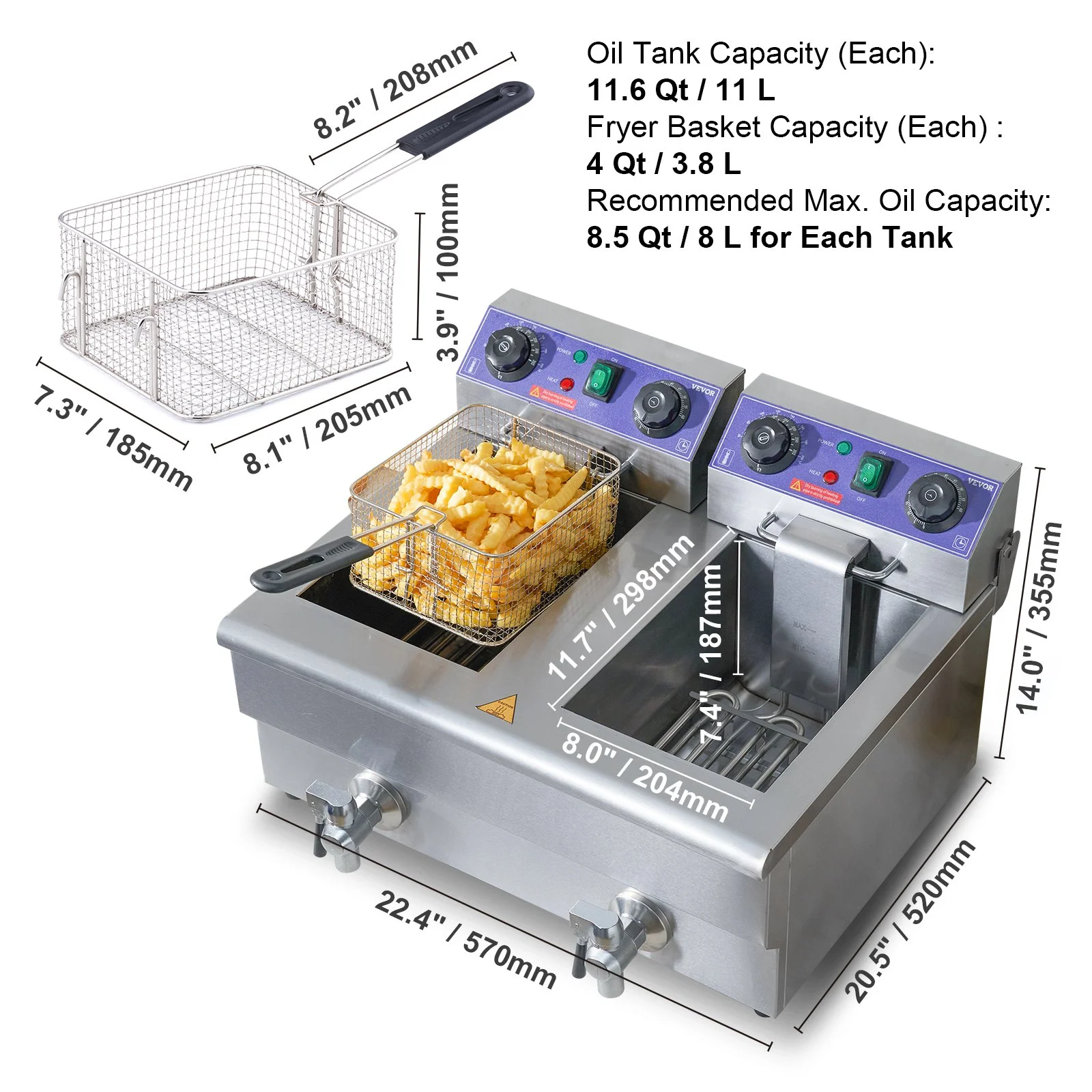 VEVOR Commercial Electric Deep Fryer - Dual Tanks, 3000W Countertop Fryer
