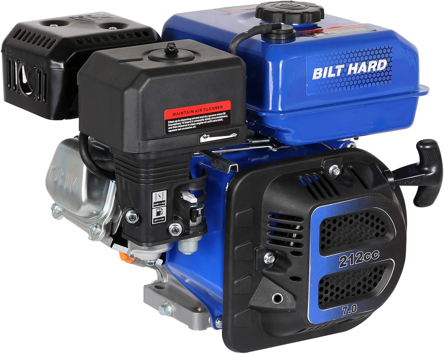 BILT HARD 7HP Gas Engine, 212cc 4-Cycle OHV Horizontal Shaft Gasoline Motor, for Go Cart, Compressor, Log Splitter, Pressure Washer, Shaft 3/4 (19mm) Diameter, 2-3/8 Long, 3/16 Keyway