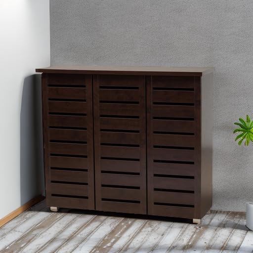 Baxton Studio Adalwin 3-Door Shoe Storage Cabinet, Dark Brown (118-6517-HiT)