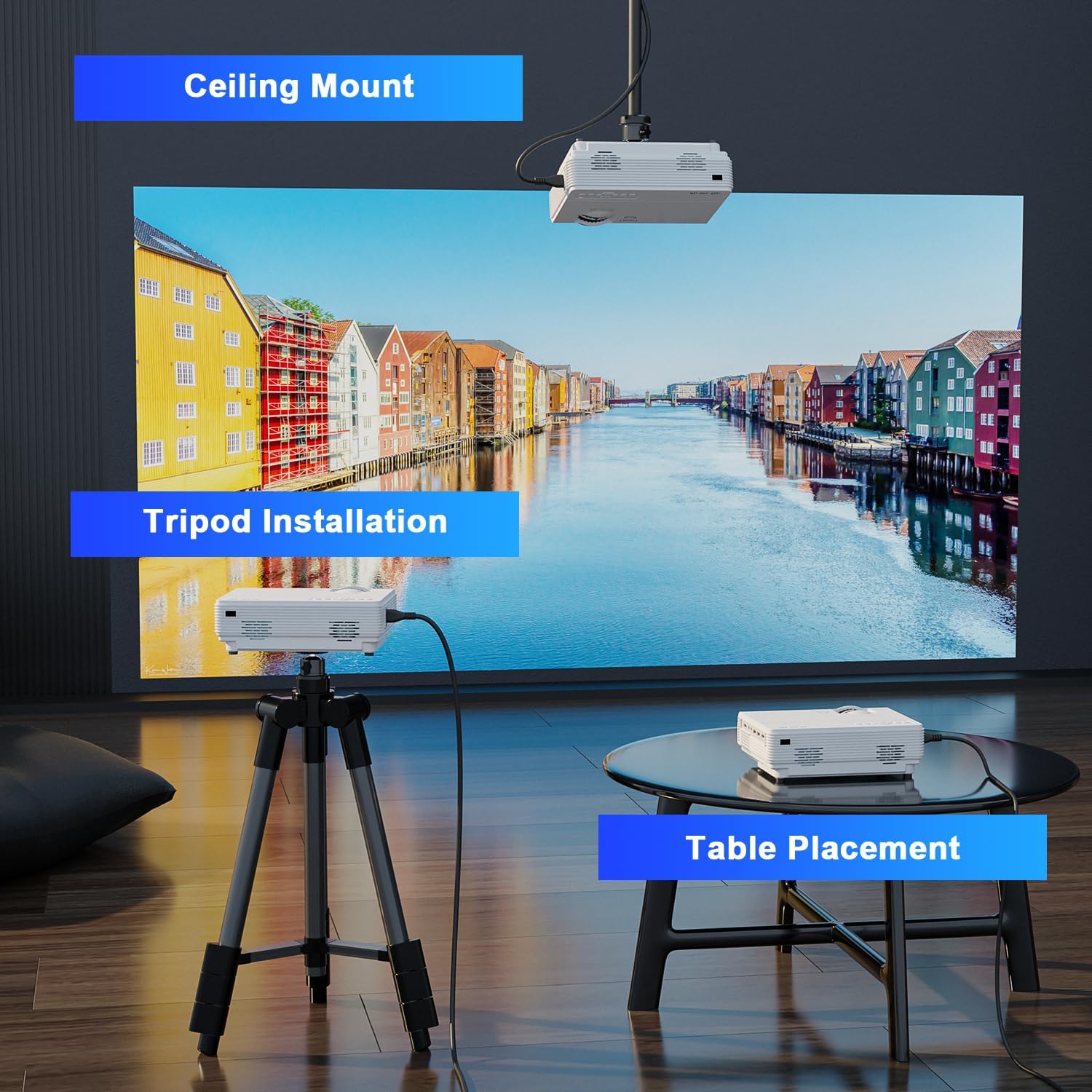 AuKing Mini Projector, 2024 Upgraded Full HD 1080P Video Projector,Portable Outdoor Movie Projector, Compatible with HDMI/USB/VGA/AV/Smartphone/TV Box/Laptop