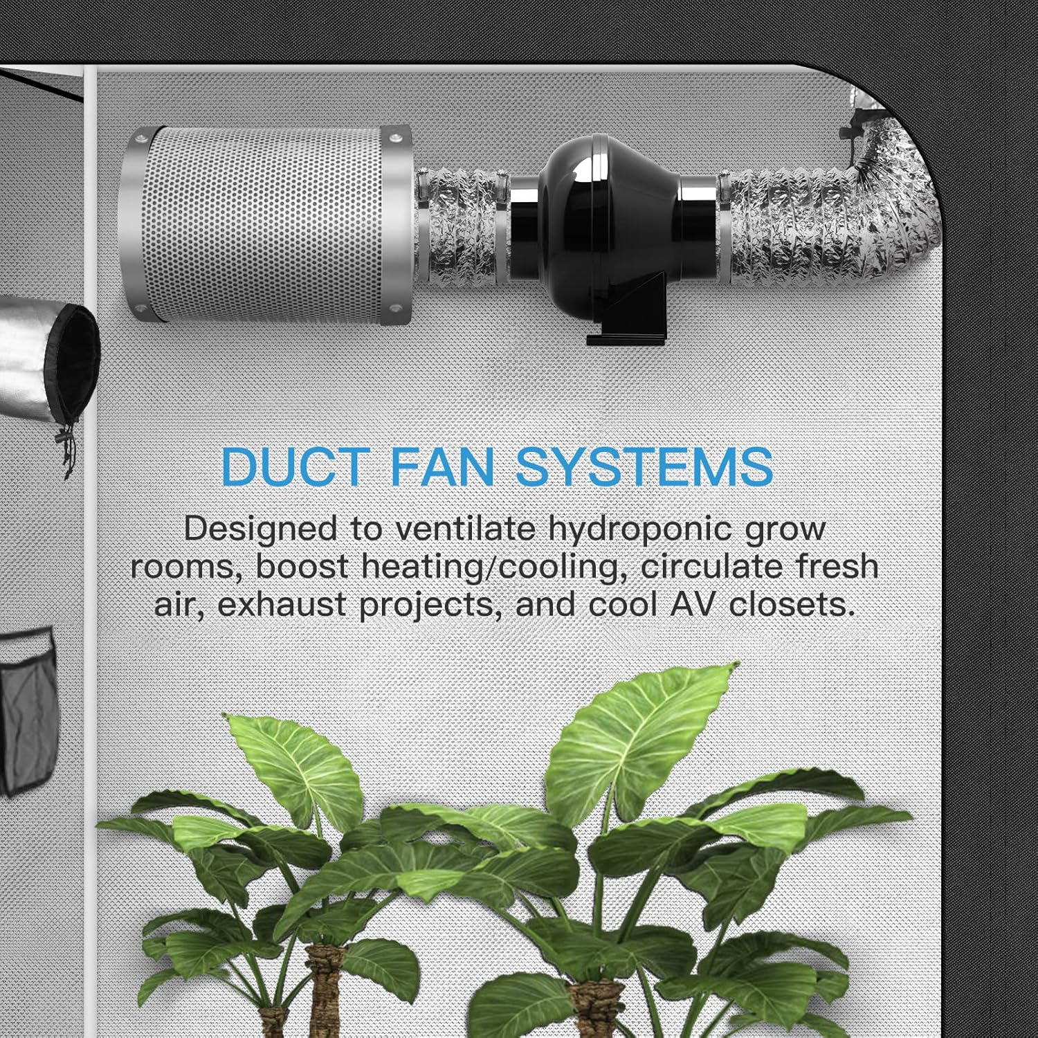 iPower 4 Inch 195 CFM Inline Fan Circulation Vent Blower, Air Carbon Filter and 8 Feet Flexible Ducting for Grow Tent Ventilation, Exhaust, 4 Fan & Filter, HVAC Heating Cooling