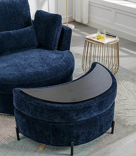 Oversized Swivel Accent Barrel Chair with Storage Ottoman+ 4 Pillow, Comfy Chaise Lounge Chair Big Round Reading Chair Cuddler Chair for Living Room Bedroom(Terracotta Chenille with Ottoman)