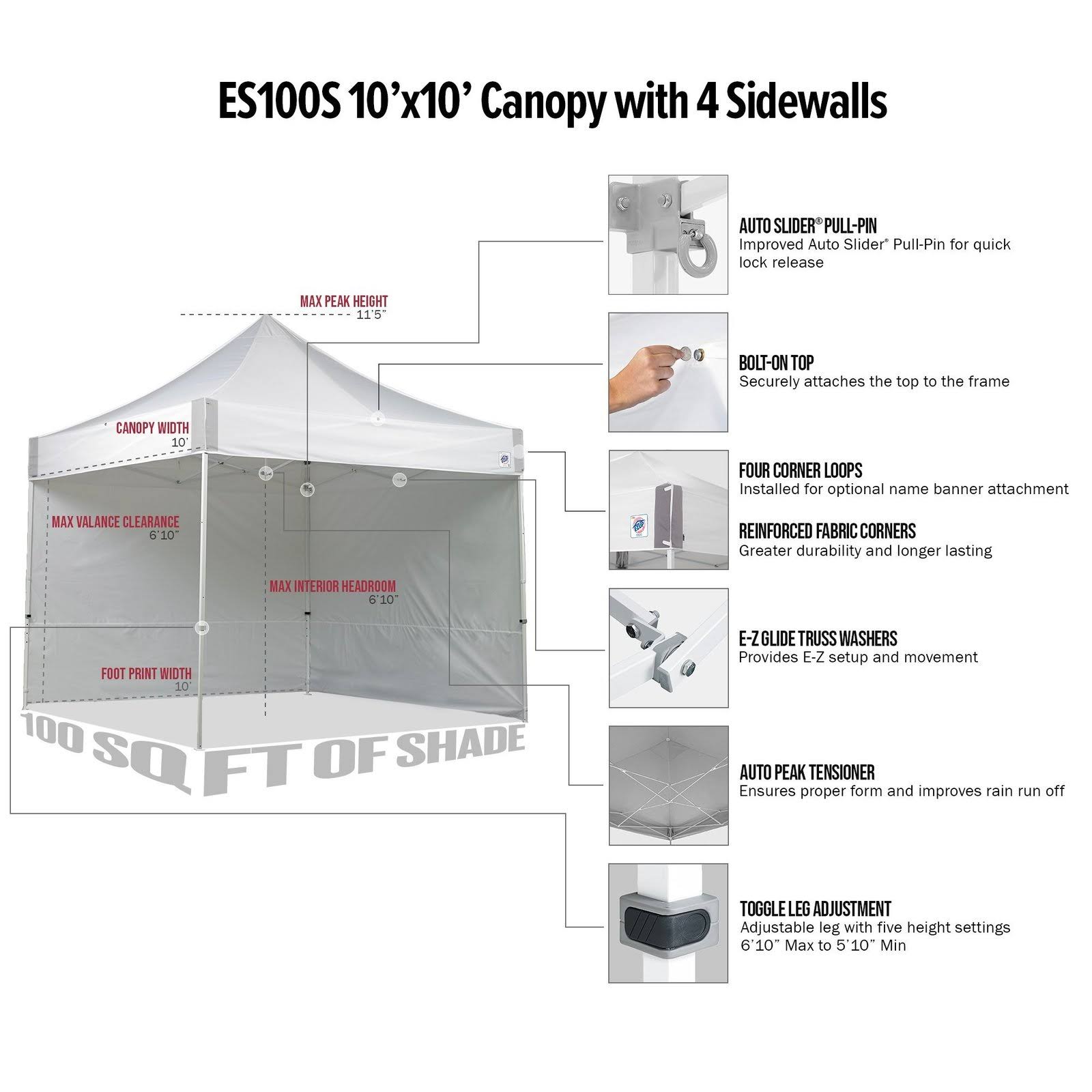 E-Z Up ES100S Instant Shelter Canopy, 10& x 10&